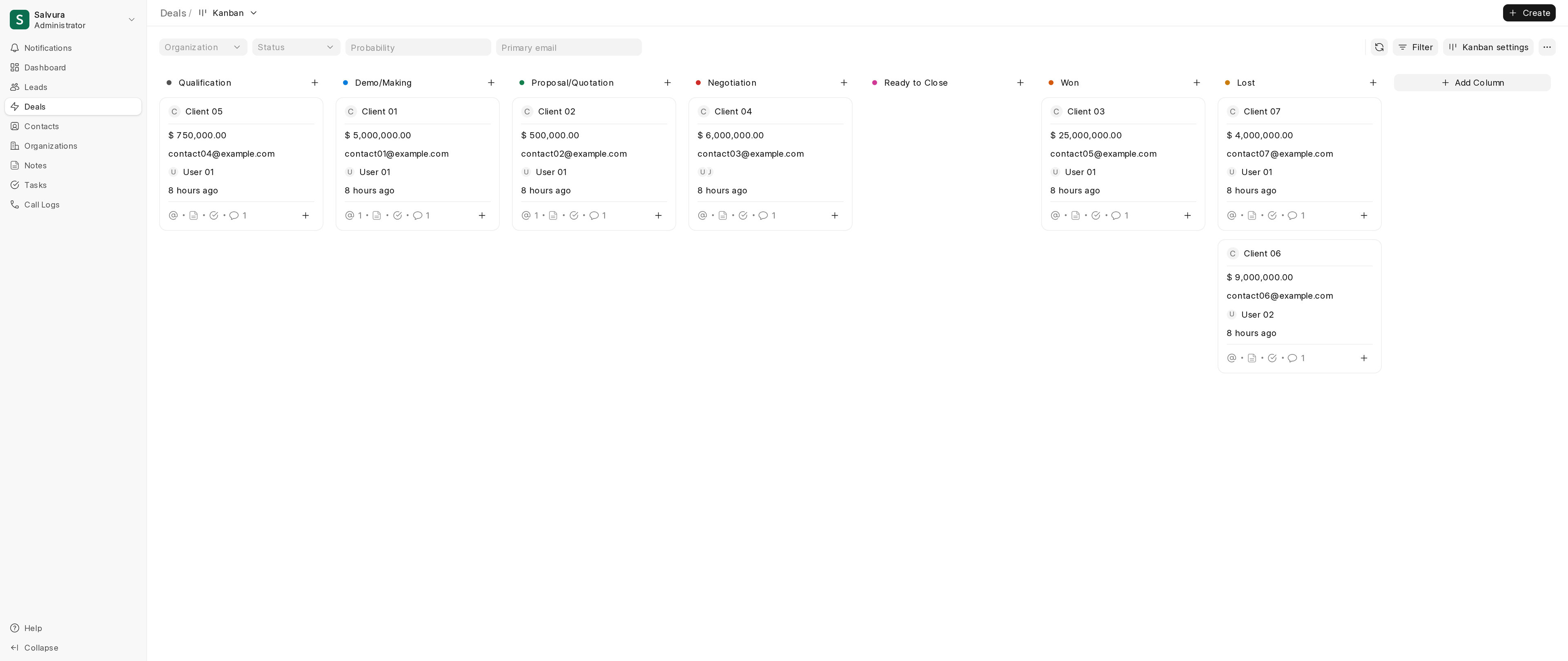SalvuraBusiness CRM Deals Pipeline Kanban preview